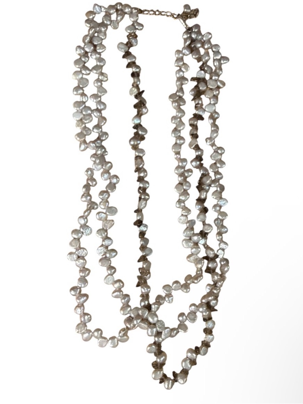 925 Keshi Freshwater Pearl & Smoky Quartz Necklace